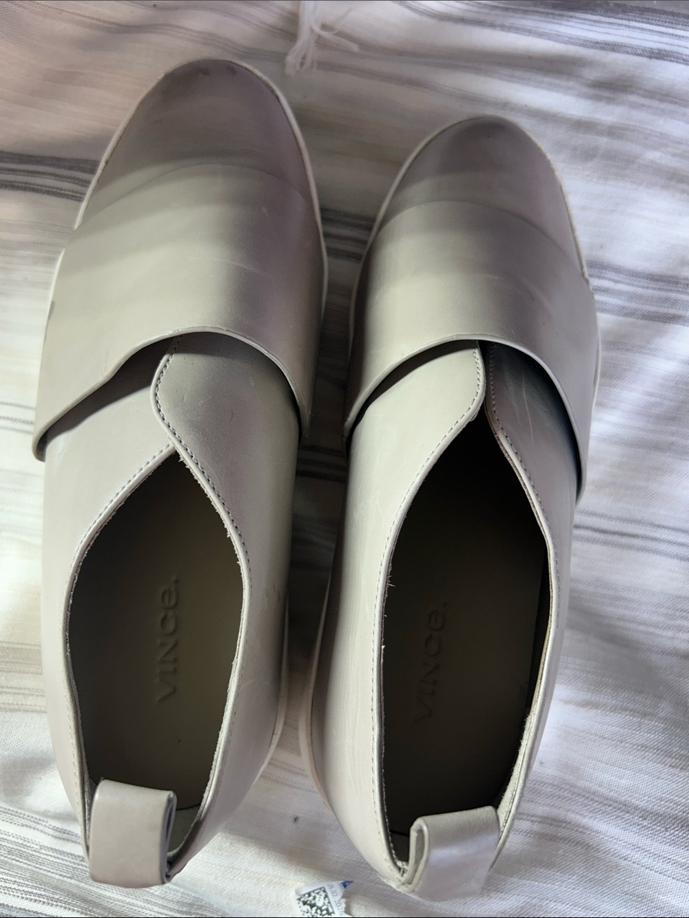 Vince Neutral Taupe Leather Slip-On Loafers